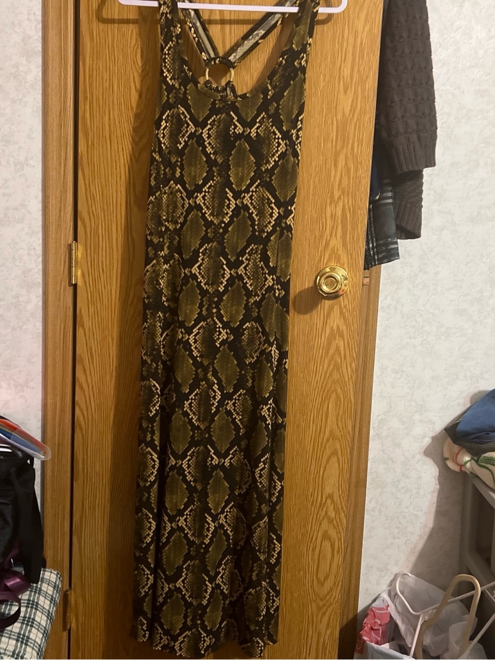 Sleeveless Snake-Print Maxi Dress in Olive Micheal by Michael Kors Sz xL
